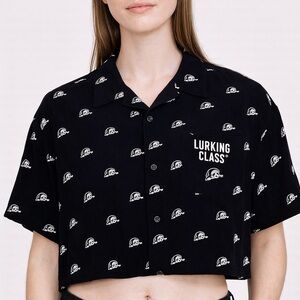 Lurking Class by Sketchy Tank Crop Top Button Up Shirt Black Grim Reaper Medium